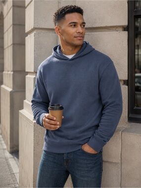 Gap Men’s Textured Hoodie Sweatshirt Blue Cotton Blend Large